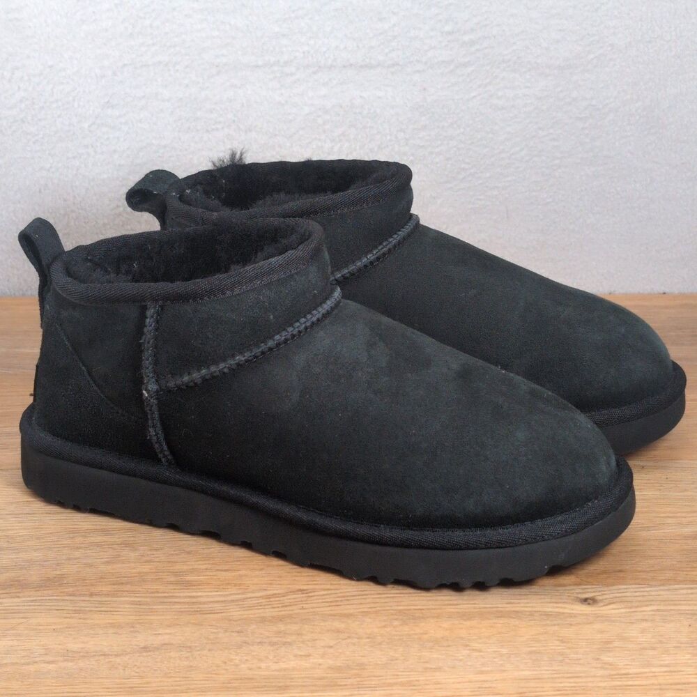 UGG Classic Ultra Mini Women's 7 EU 38 UK 5 Boots Black Suede Sheepskin Lined